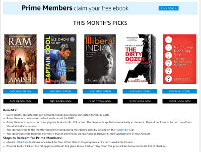 Amazon India Reader's Delight for Prime members - November 2018 Catalog